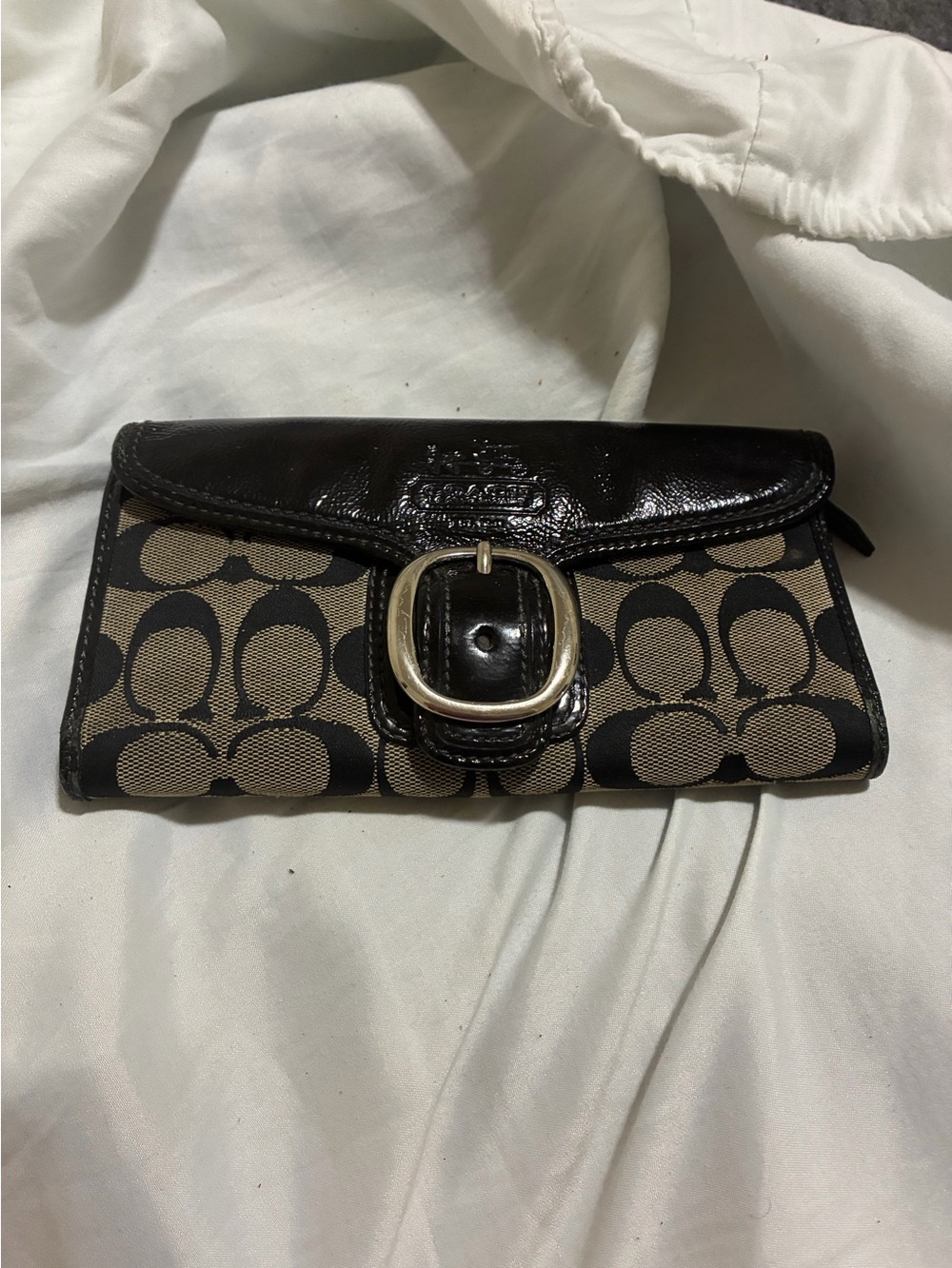 Coach Signature Canvas Buckle Wallet & Matching Checkbook Cover Brown Black